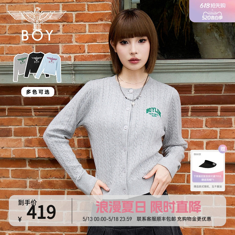 【斯莱学院】BOYLONDON针织柔软开衫外套修身女春秋毛衣W6