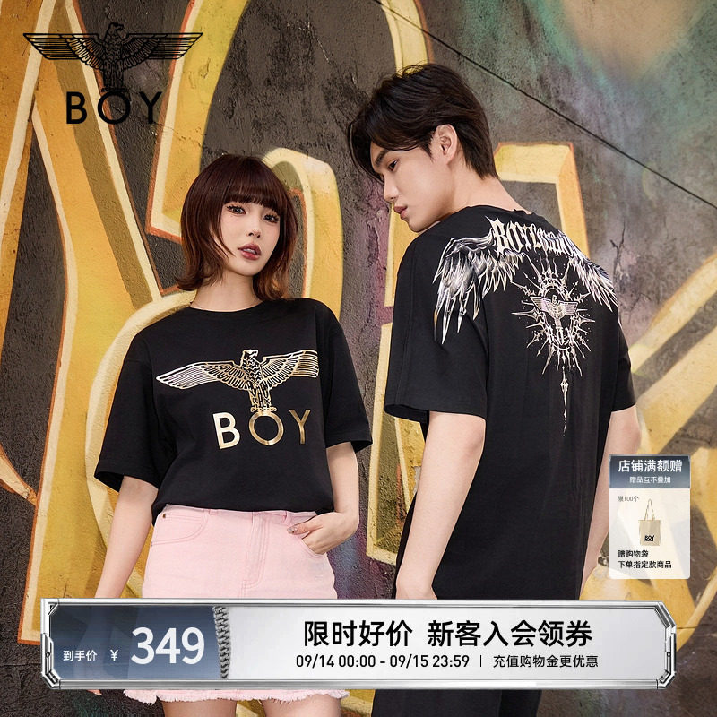 【暗黑罗盘】BOYLONDON夏季男女同款烫金潮牌短袖翅膀T恤N01906图片