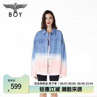 BOYLONDON高街潮牌情侶款 藍(lán)色甜酷風(fēng)時髦炸街漸變牛仔外套N50007
