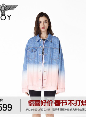 BOYLONDON春季高街潮牌情侣甜酷风宽松牛仔外套N50007