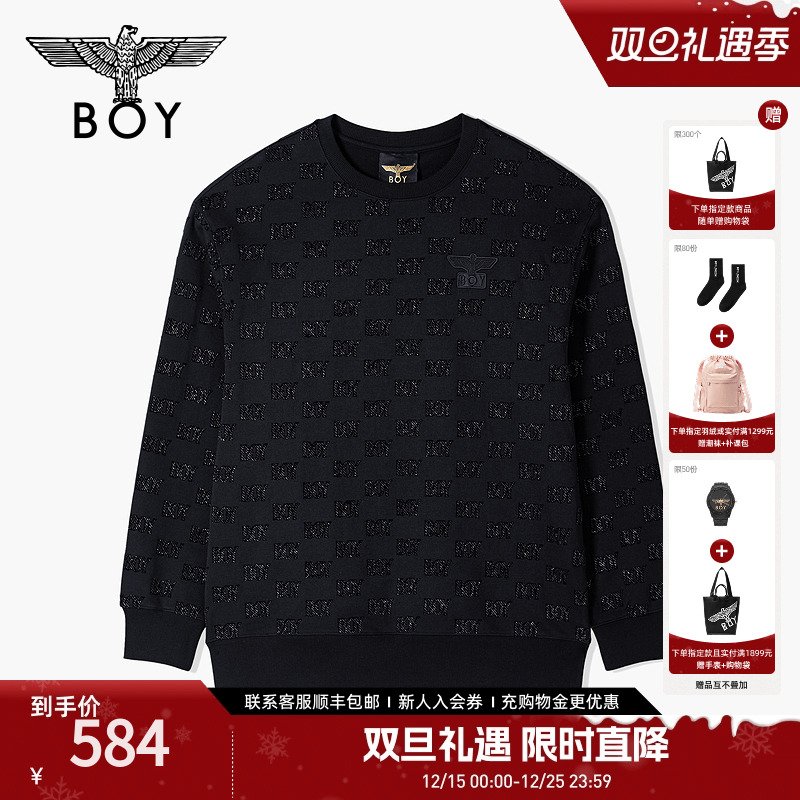 BOYLONDON秋冬潮牌男女同款满印提花日常圆领套头卫衣长袖N03039