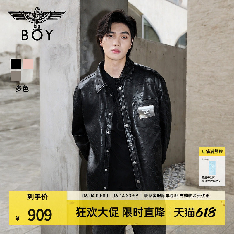 【玄纹漫镜】BOYLONDON春季男女同款潮牌宽松PU皮衬衫外套N44003