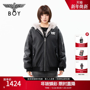 毛领连帽夹克双面可穿PU皮外套N23907 BOYLONDON冬季 银河旷野