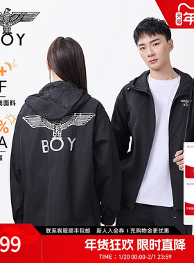 BOYLONDON夏季情侣款宽松防紫外线防晒衣黑色时尚潮牌外套N23805