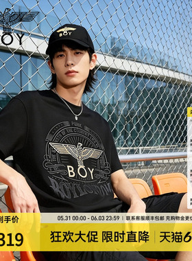 BOYLONDON黑色烫金老鹰印花短袖2026夏季新款男女潮牌T恤N01014