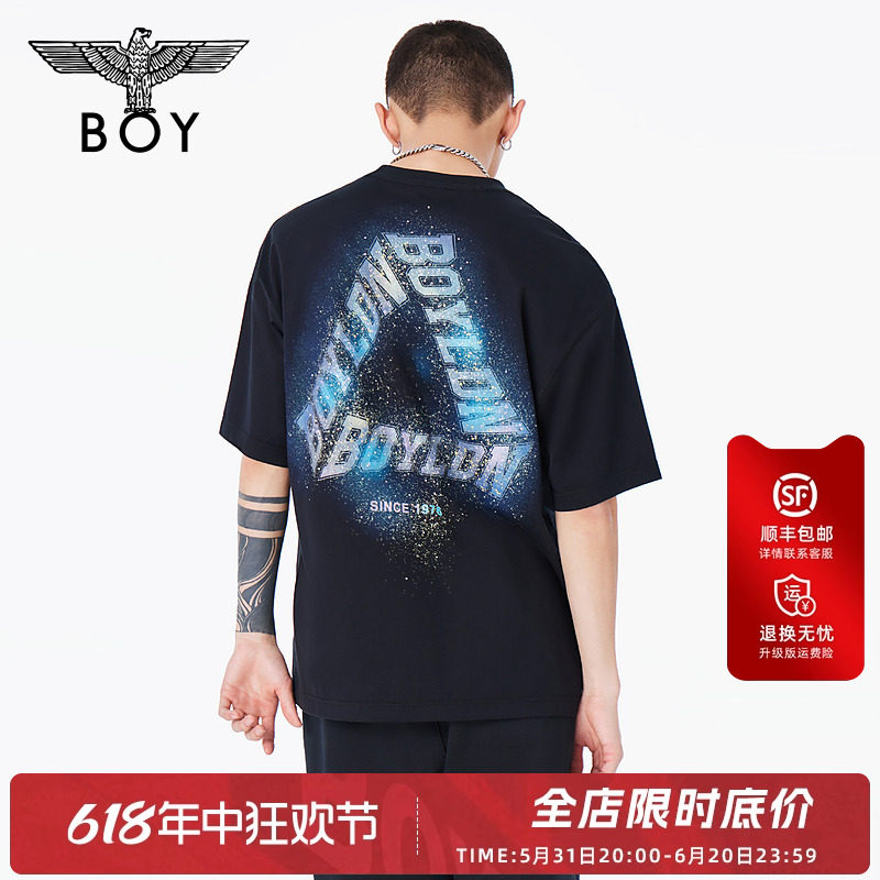 【魔法星辰】BOYLONDON夏24新品男女同款珠光闪粉烫钻T恤N01002