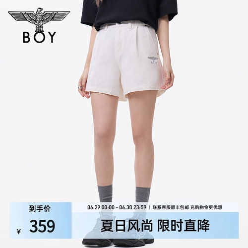 BOYLONDON夏季简约时尚街头米白色潮牌阔腿女款牛仔短裤W53004