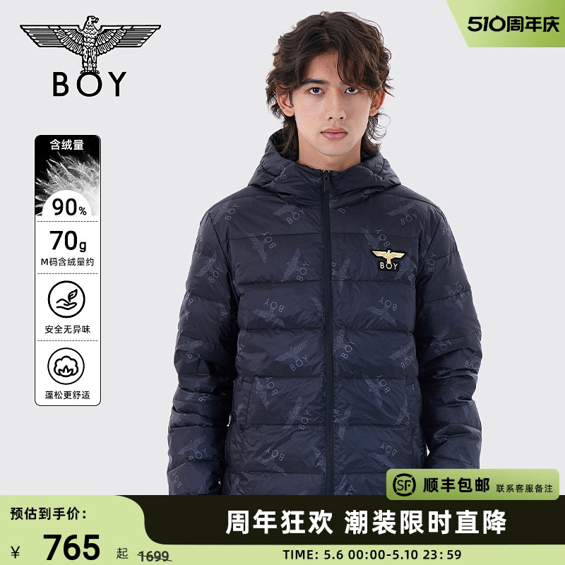 boylondon老鹰满印连帽羽绒服