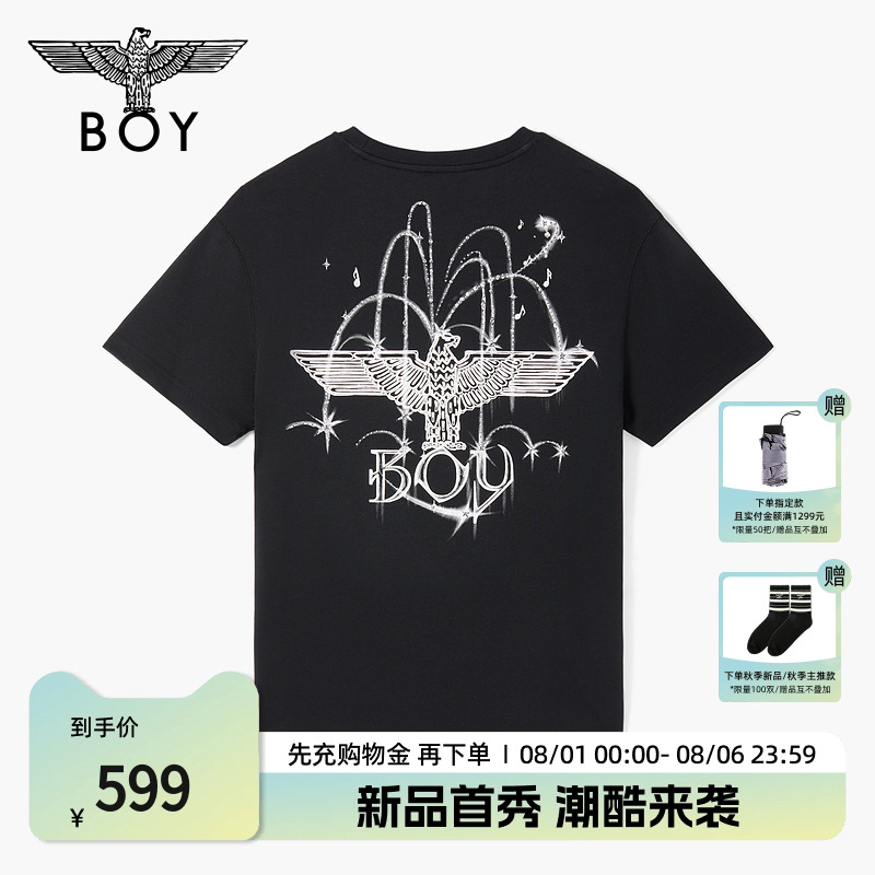 BOYLONDON2025夏季新款男士圆领印花logo男女同款短袖t恤N01327