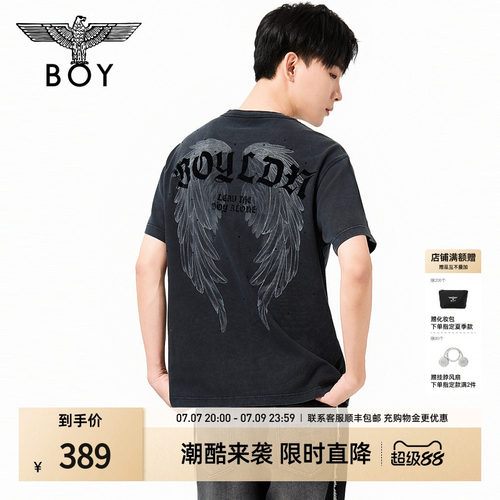 BOYLONDON朋克风天使翅膀印花休闲潮牌短袖春季男女同款T恤N01273