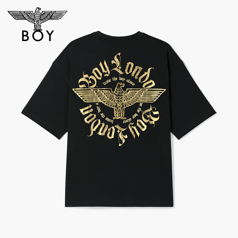 BOYLONDON春夏24新品男女同款T恤闪粉烫金印花短袖N01805