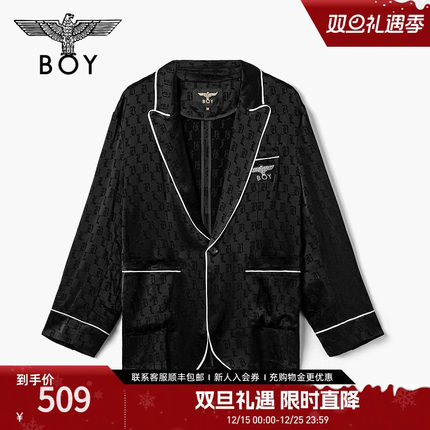 BOYLONDON开衫情侣款西装外套提花潮流衬衫翻驳领休闲上衣N41000