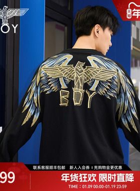 【孔雀之翎】BOYLONDON春秋宽松潮牌圆领情侣款刺绣卫衣N03009