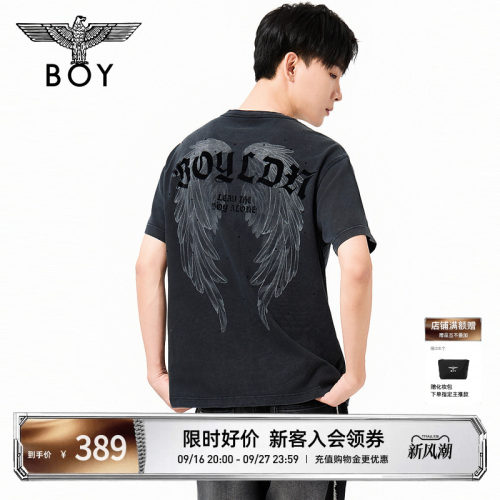 BOYLONDON朋克风天使翅膀印花休闲潮牌短袖夏季男女同款T恤N01273