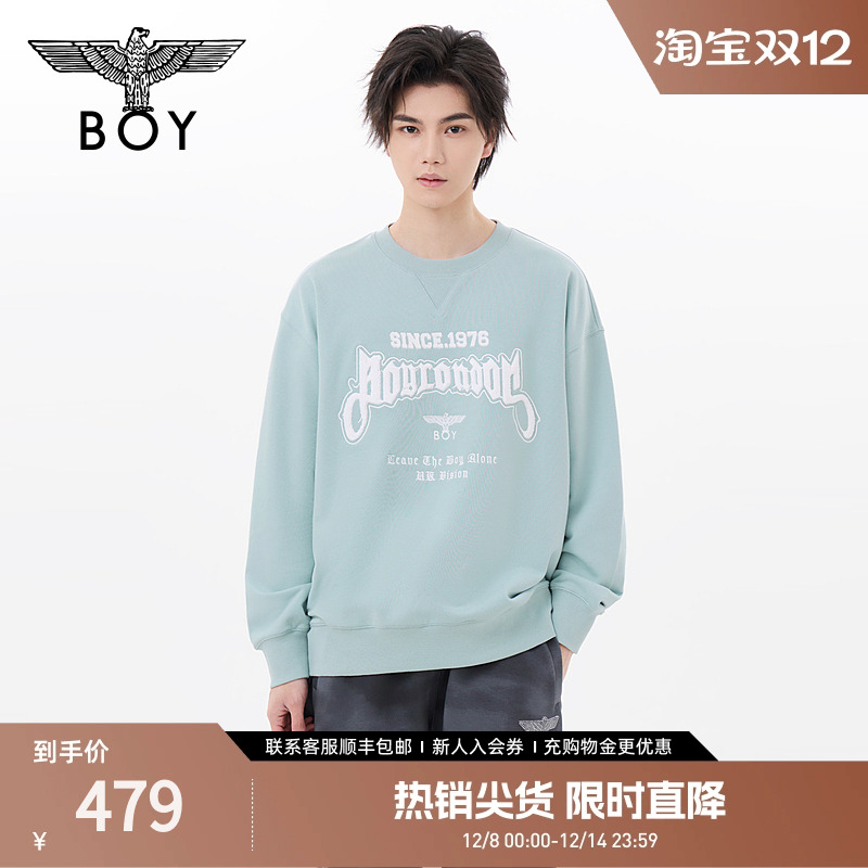 BOYLONDON秋季男女同款长袖上衣绣花时尚潮流圆领套头卫衣N03078