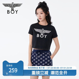 LOGO印花顯瘦修身 高腰T恤W01001 短款 BOYLONDON夏女士短袖