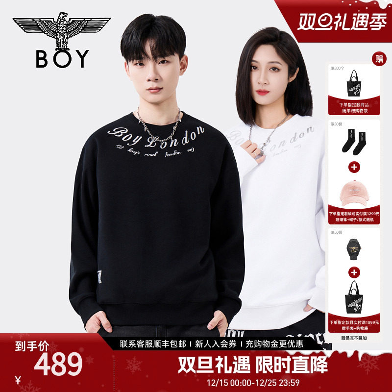 BOYLONDON秋冬情侣款潮牌时尚印花休闲百搭圆领套头卫衣N0