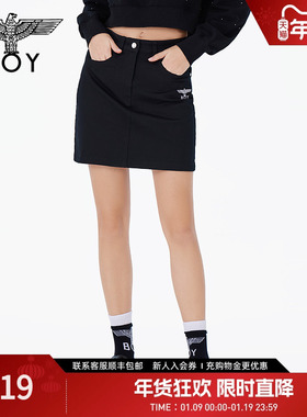 BOYLONDON春夏女士短裙经典logo印花百搭显瘦半身裙W40800