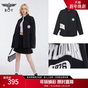 N21002 学院徽章oversize幻彩胶印外套衬衫 BOYLONDON春季 男女同款