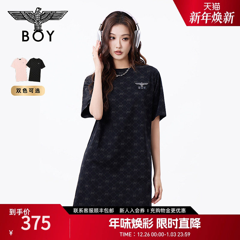 BOYLONDON春夏女款T恤裙满印潮牌直筒连衣裙W17906
