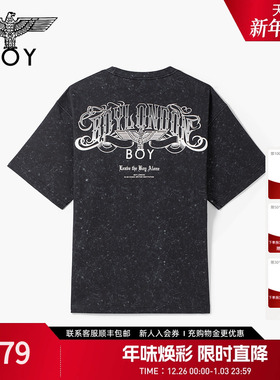 BOYLONDON时尚灰黑晕染经典鹰标印花短袖夏季情侣款T恤N01804