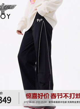 BOYLONDON美式复古潮牌黑色直筒宽松休闲长裤春夏男女同款W34046