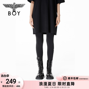 BOYLONDON潮牌女士长裤LOGO印花弹性修身显瘦黑色打底裤W16001