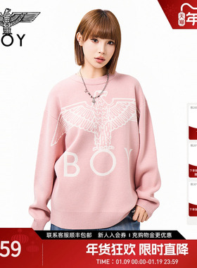 BOYLONDON冬季潮牌情侣款时尚慵懒保暖提花圆领套头毛衣N60905