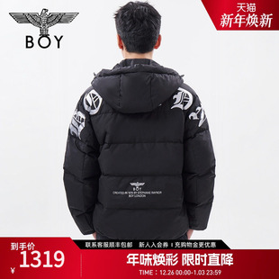 黑色加厚保暖短款 BOYLONDON冬男女同款 羽绒服N28810 银耀哥特