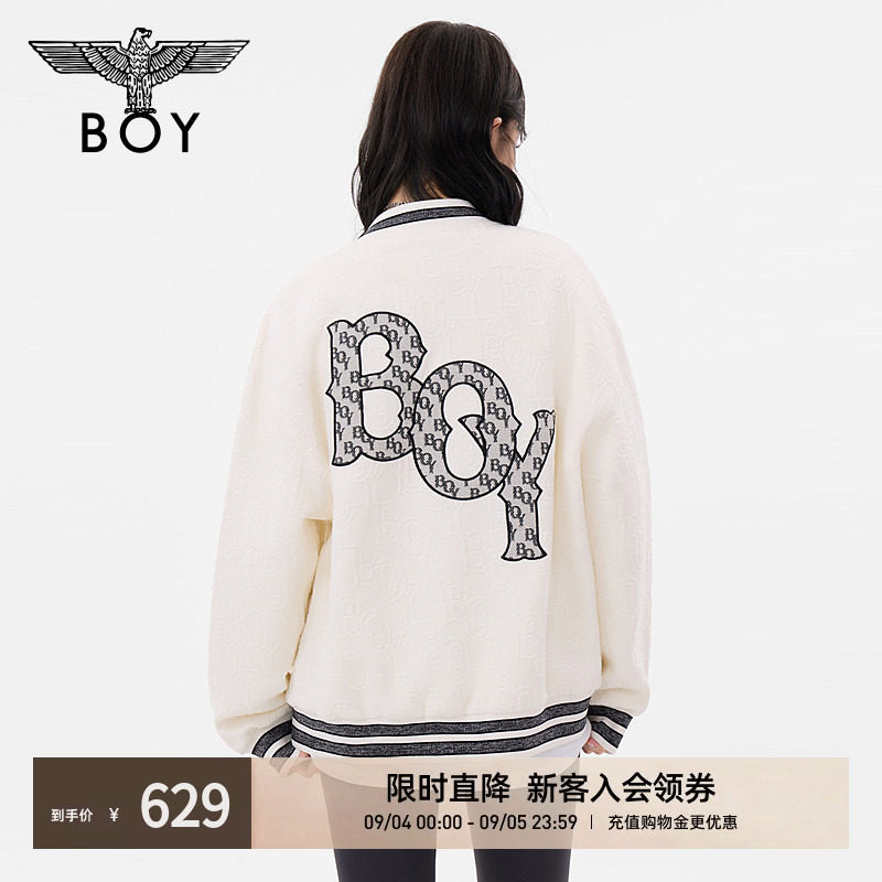 BOYLONDON秋季男女同款外套简约提花时尚棒球领潮牌夹克N12010