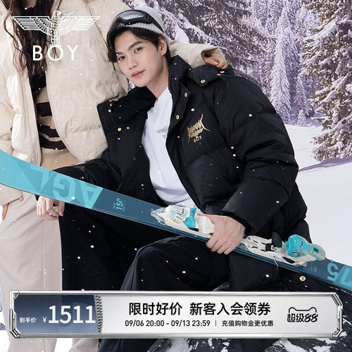 【挥斥方遒】BOYLONDON冬季情侣款可脱卸帽黑色长款羽绒服N26007