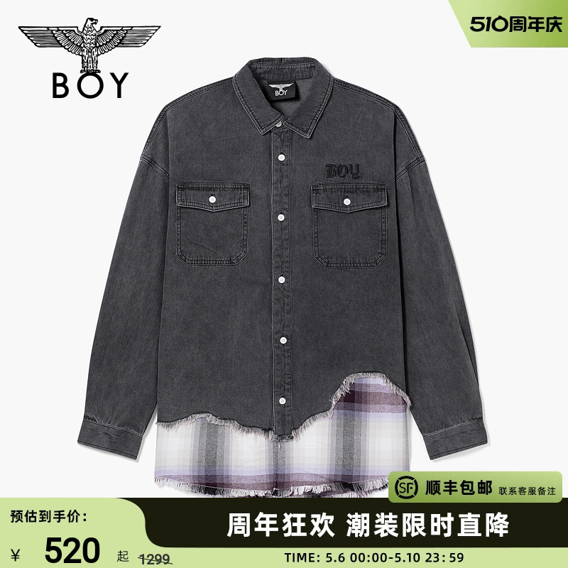 boylondon牛仔衬衫情侣款宽松