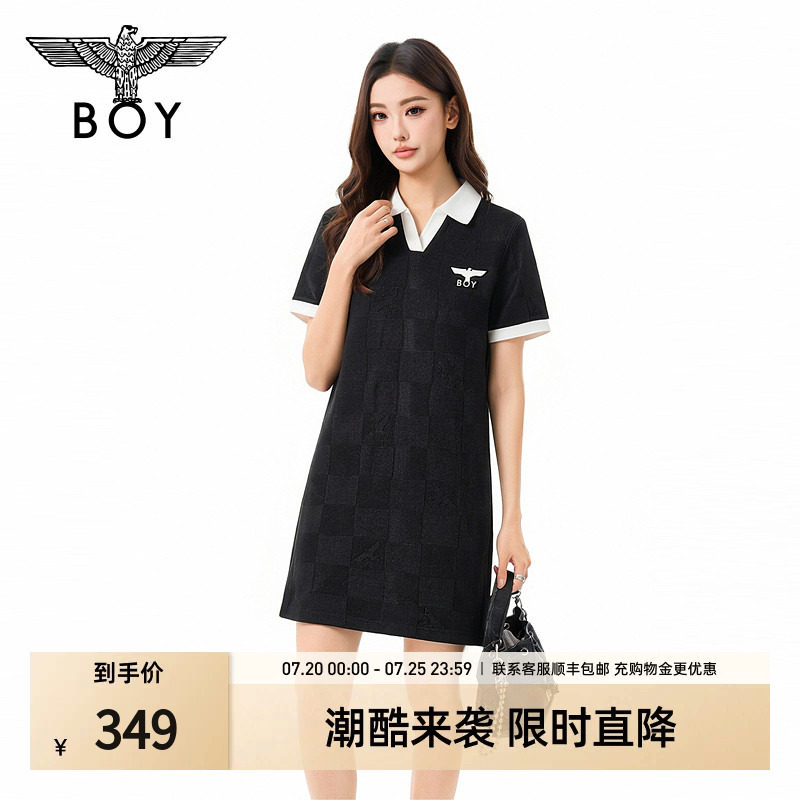 【影局】BOY LONDON夏季修身显瘦POLO领短袖连衣裙黑色中裙W17008