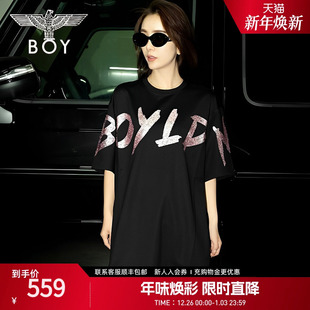 时尚 BOYLONDON潮牌连衣裙女夏季 高街黑色中裙W17003 公主日记