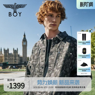 N50001 新款 BOYLONDON黑灰晕染满印字母男女款 牛仔外套2026年春季