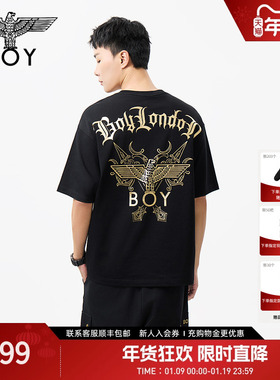 BOYLONDON烫金朋克高街时尚潮牌纯棉短袖夏季男女同款T恤N01805