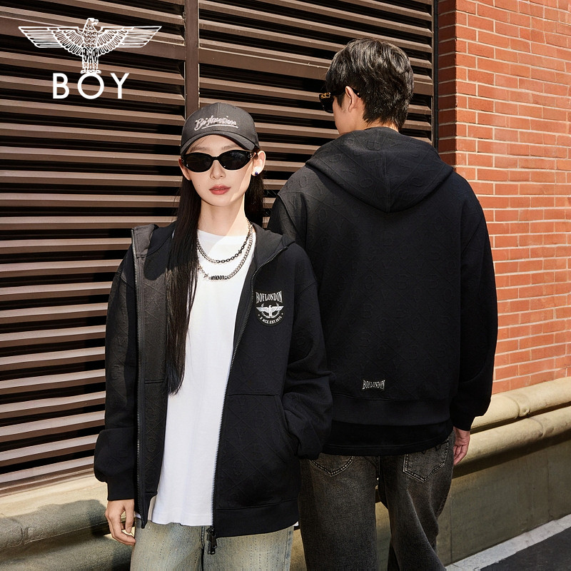 【英伦经典】BOYLONDON立体肌理连帽开衫卫衣26秋冬外套N06902