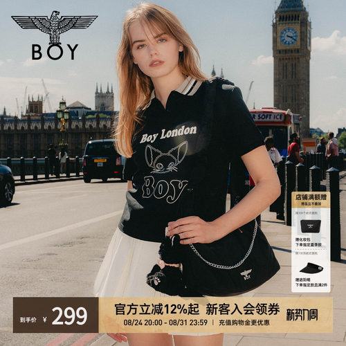 BOYLONDON甜酷小猫印花POLO衫时尚翻领潮牌短袖夏季女款T恤W01294