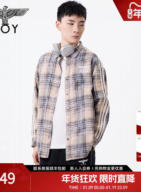 【斑驳沙丘】BOYLONDON春季男女同款卡其色格纹衬衫外套N21017