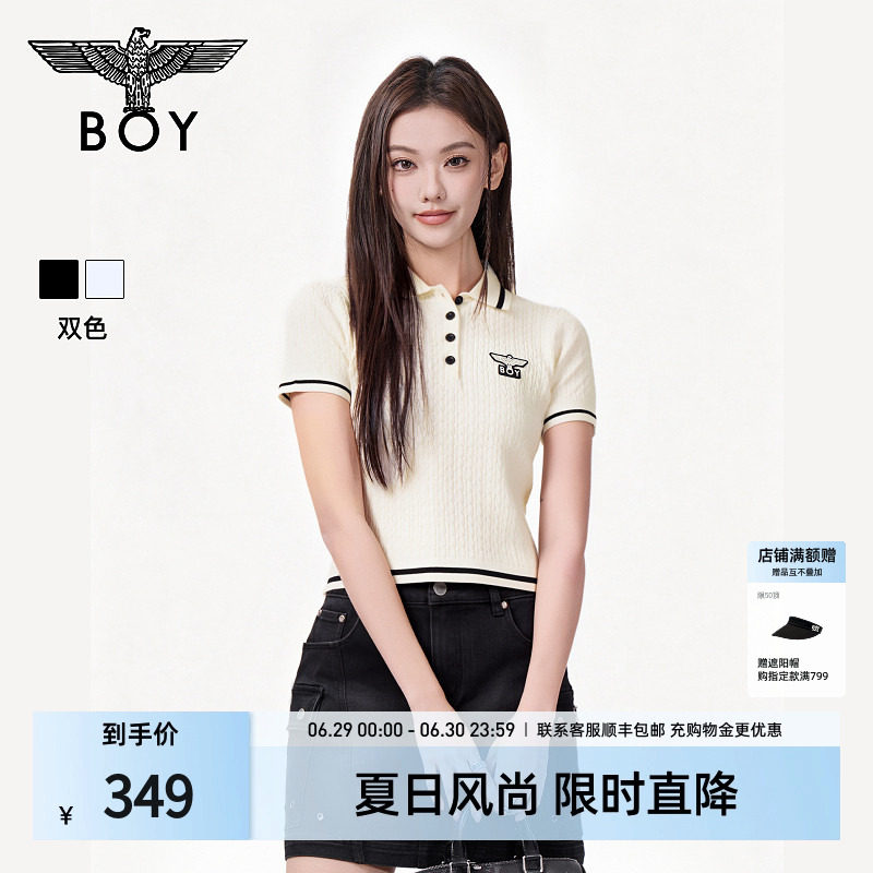 【轻氧浅夏】BOYLONDON复古时尚修身短款POLO衫针织女短