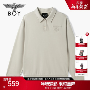 潮牌休闲套头POLO领长袖 BOYLONDON25春季 卫衣N03018 荒原绿意