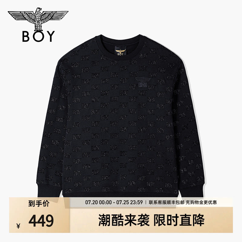 BOYLONDON秋冬潮牌男女同款满印提花日常圆领套头卫衣长袖N03039