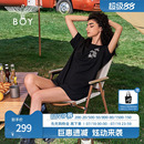月桂女神 BOYLONDON夏女连衣裙月桂叶印花显瘦黑色T恤裙W17002