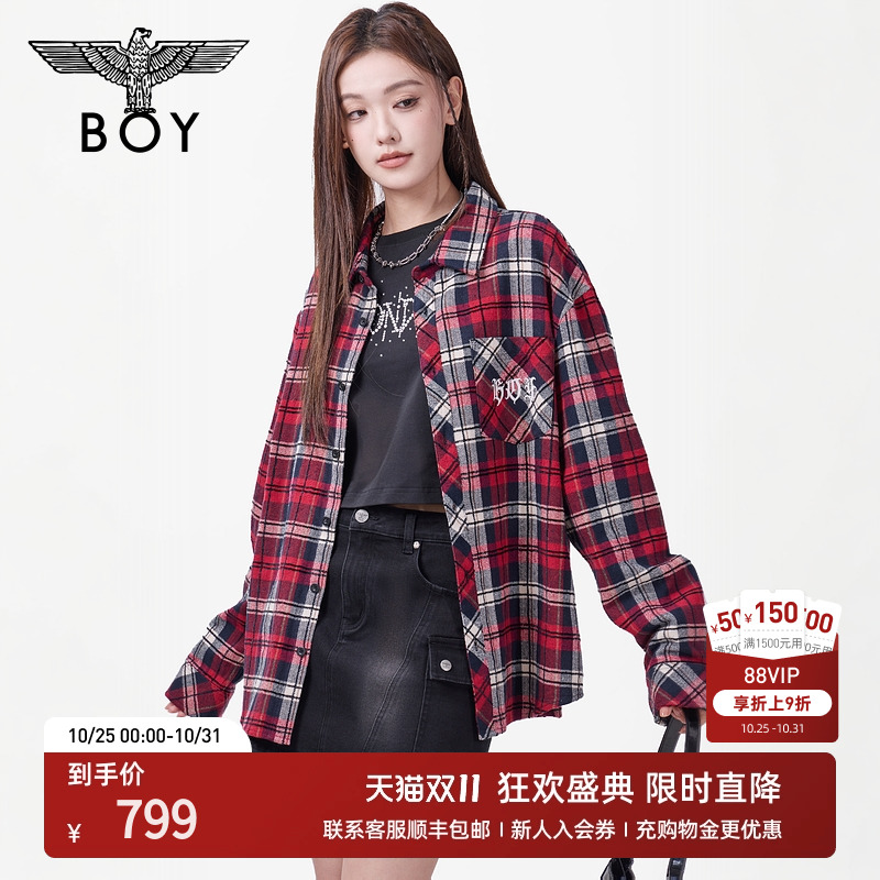 【玫瑰花窗】BOYLONDON25新款秋季情侣款刺绣格子衬衫外套N21004