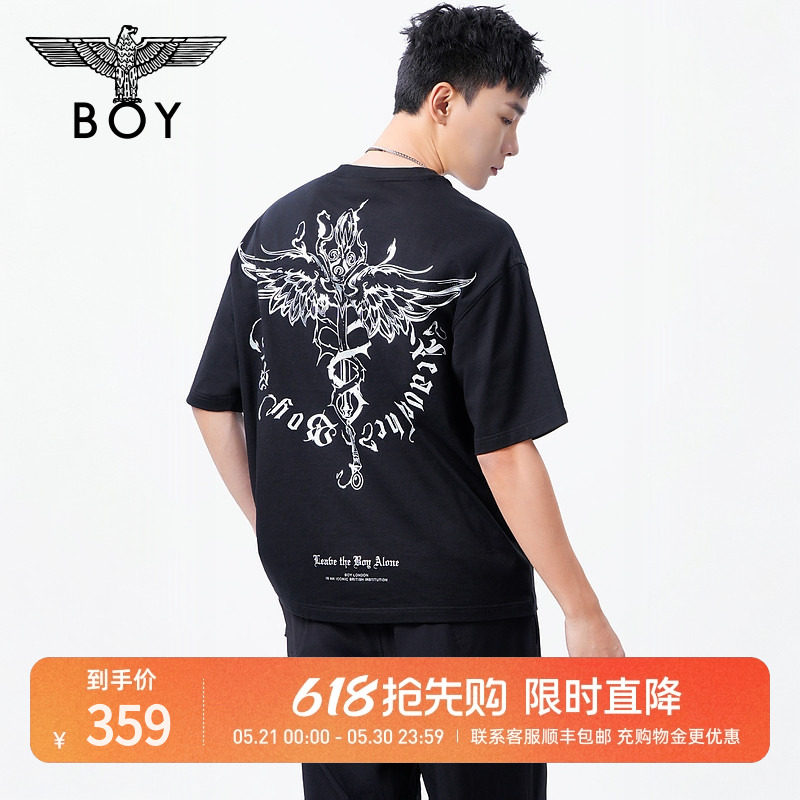 BOYLONDON简约时尚黑色休闲潮牌纯棉短袖夏季男女同款T恤N