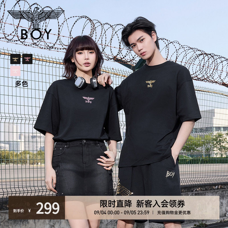 BOYLONDON情侣款黑粉老鹰T恤图片