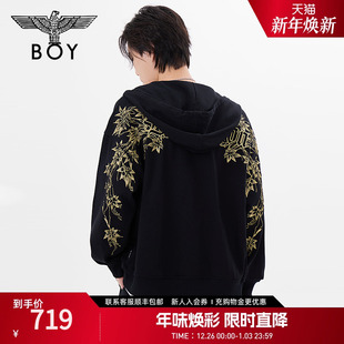 情侣外套刺绣休闲连帽开衫 BOYLONDON春季 卫衣N06021 枫之永恒