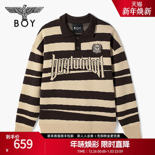 BOYLONDON冬情侣款 不规则撞色条纹学院针织毛衣N60025 长袖