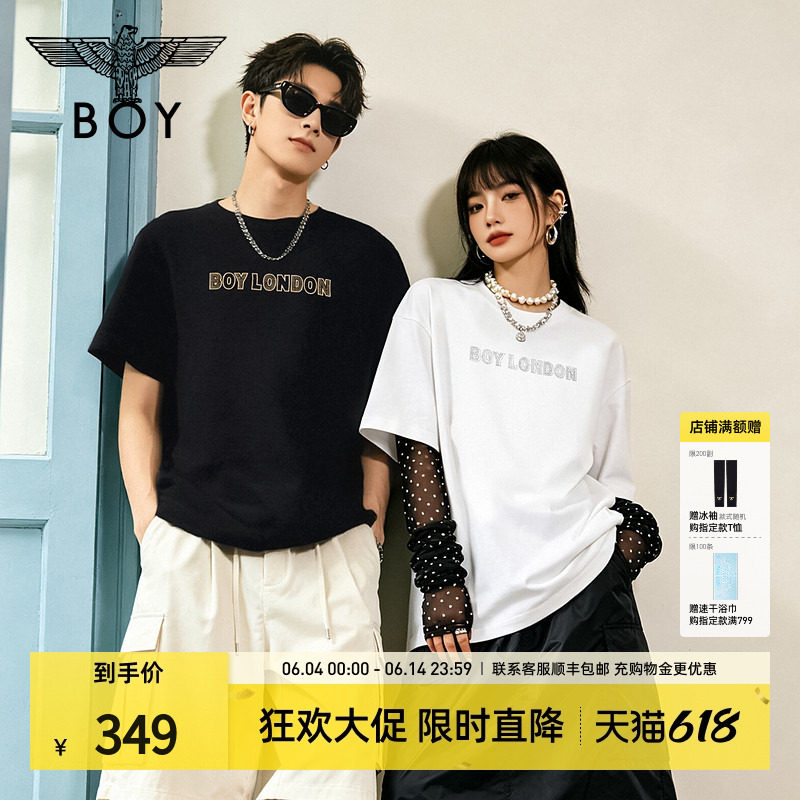 【暗金闪钻】BOYLONDON经典印花LOGO男女夏季潮牌短袖T恤N01901