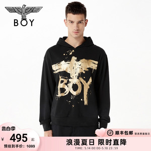 BOYLONDON潮牌卫衣男女同款老鹰刺绣朋克休闲连帽套头衫N04008